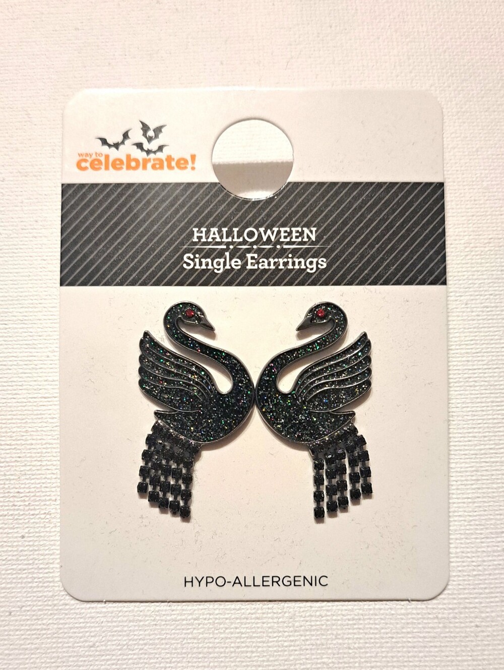 NWT Celebrate Black Swan Glitter Dangle Earrings
